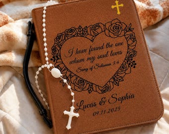 Personalized Bible Cover For Couples, PU Leather Engraved Bible Case With Handle, Christian Appreciation Gifts