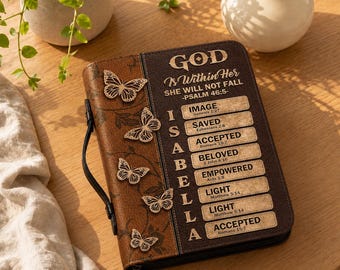 Personalized God Say I Am Bible Cover With Handle, PU Leather Engraved Christian Bible Case