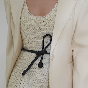 Top Grain Leather Rope, Stylish Long Knotted Belt in Beige, Brown or Black