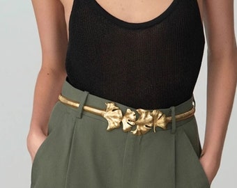 Leaf Fashion Belt, Gold Metal Chain Belt