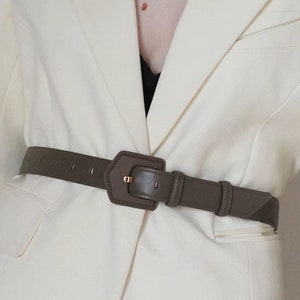 Wide Belt with Leather Buckle, Black or Brown