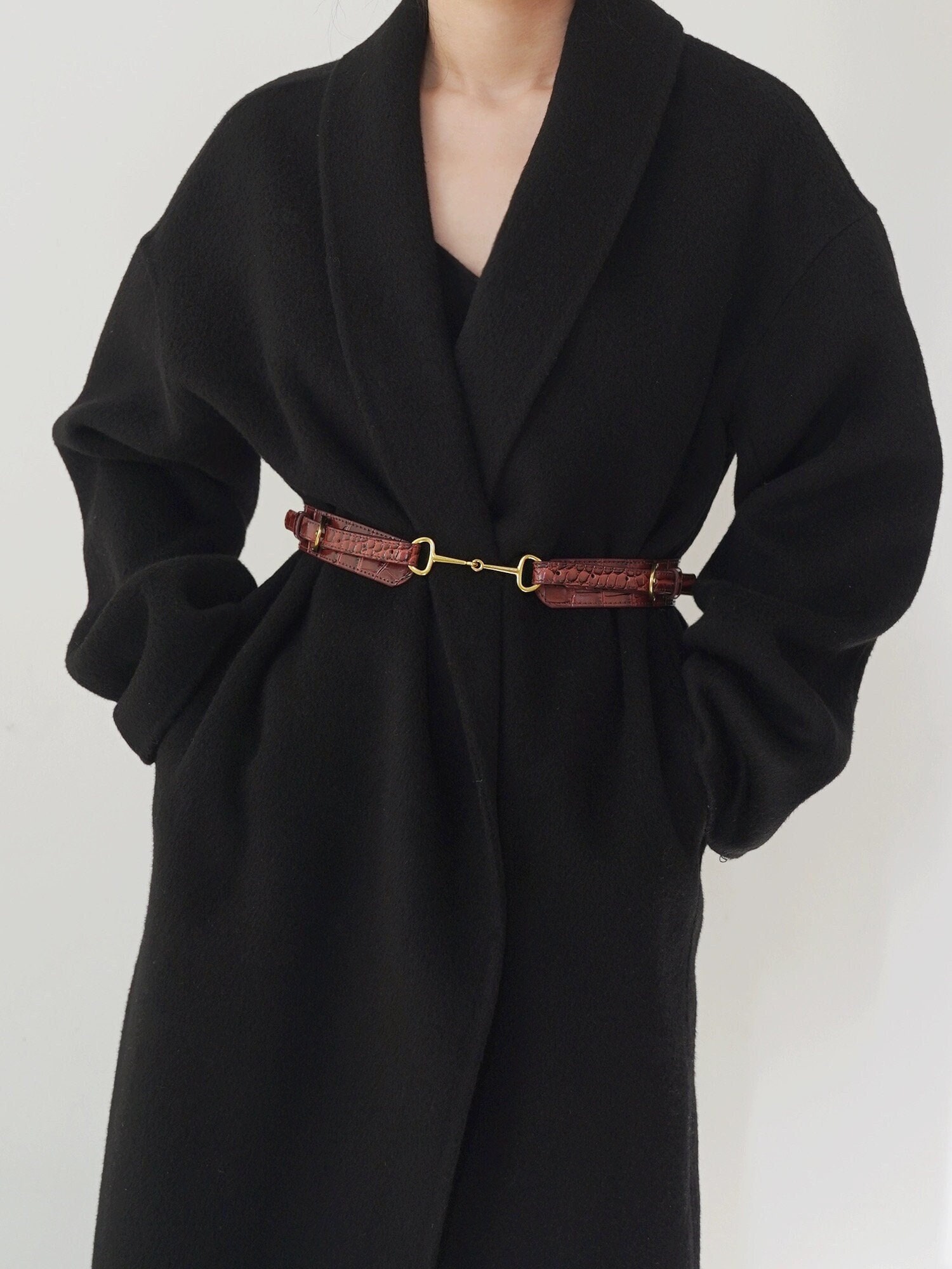 Luxury Wide Leather Belt, Exquisite Belts in Black or Maroon