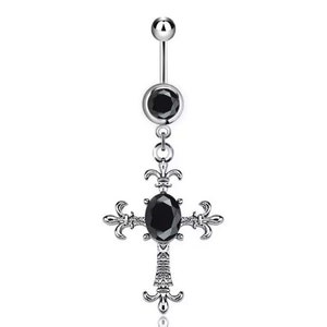 Y2K Stainless Steel Black Gothic Dangly Cross Belly Ring