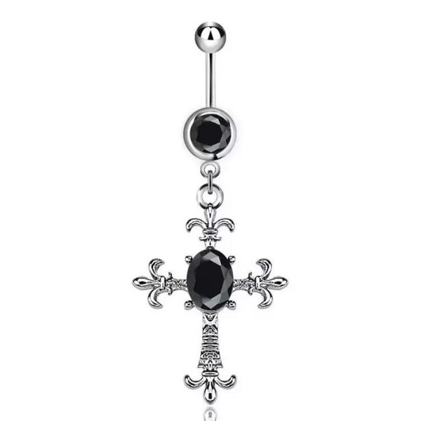 Y2K Edelstahl Schwarz Gothic Dangly Cross Belly Ring