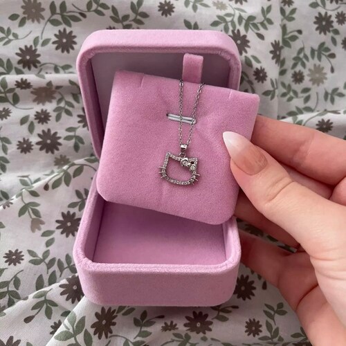 Y2k Silver Rhinestone Sterling Silver Kitty Necklace Etsy