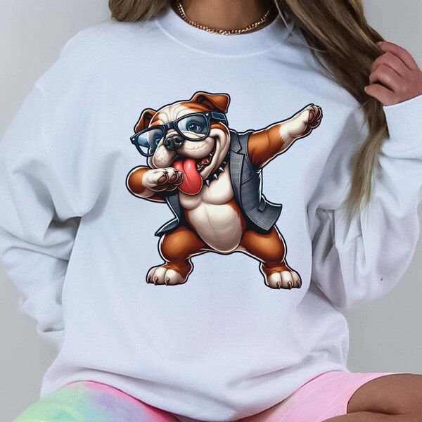 English Bulldog Dabbing Shirt, Funny Dog Tee, Pet Owner Gift Sweatshirt, Bulldog Lover Hoodie, Dab Dance Animal Top