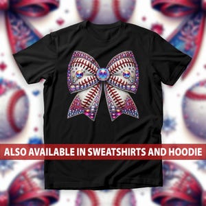 Sparkling Baseball Bow T-Shirt, Glittery Rhinestone-Inspired Sweatshirt, Sports Enthusiasts Hoodie, Softball Season Tee, Game Day Top