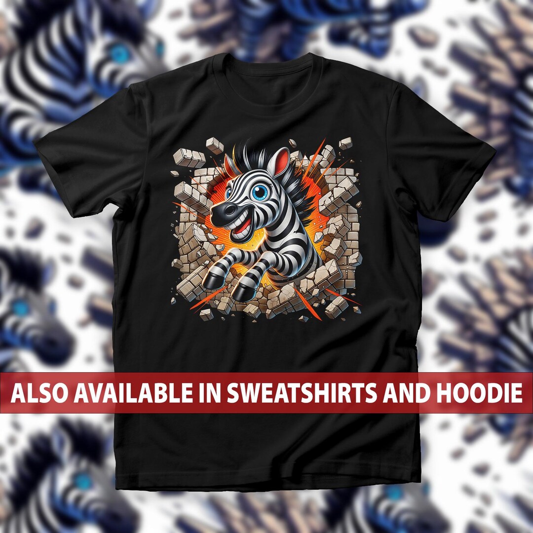 Zebra Breaking Through Brick Wall T-shirt, Funny Wild Zebra Smash ...