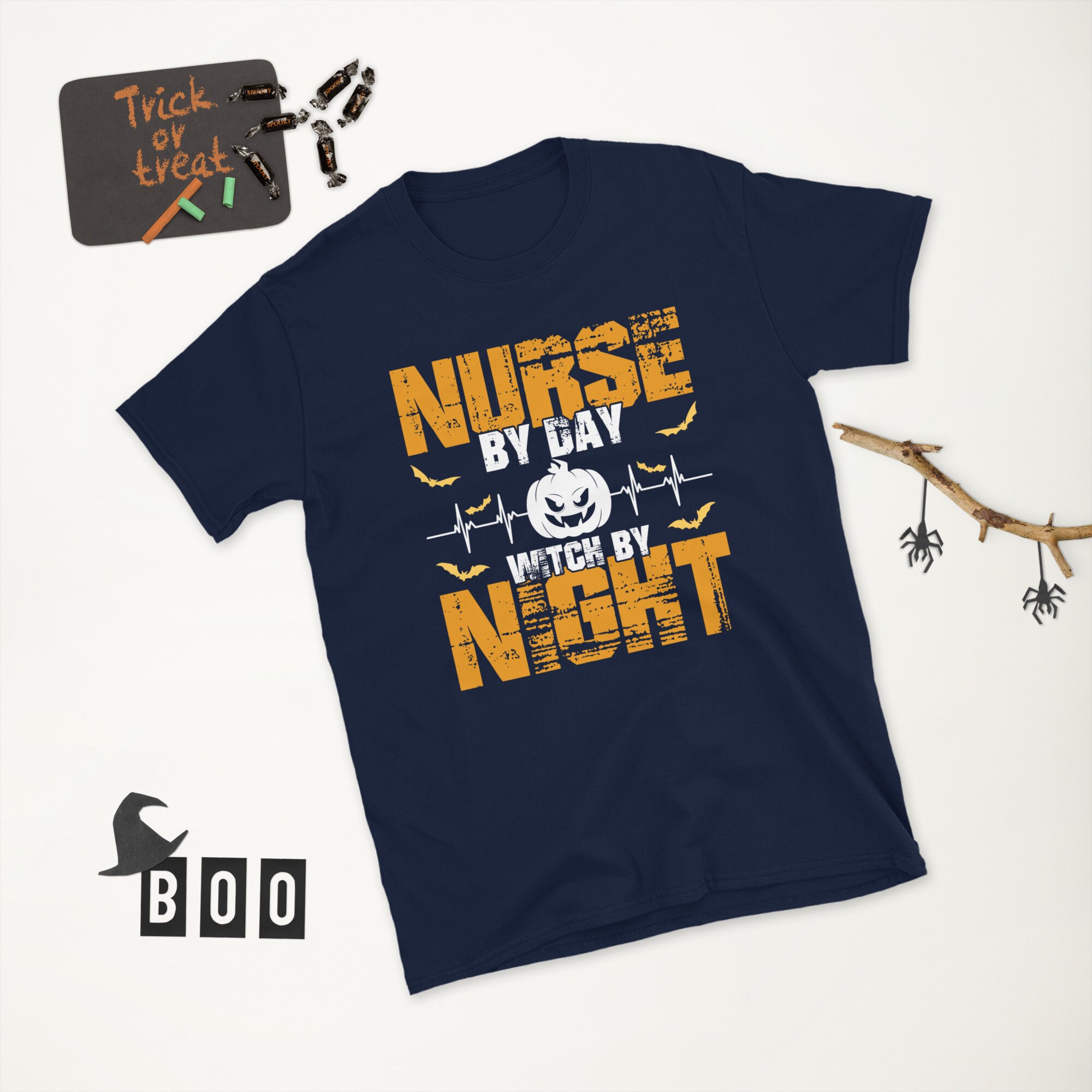 Discover Nurse By Day Witch By Night Halloween Unisex T-Shirt Funny Nursing Spooky Nurse Pumpkin Gift Tee Top