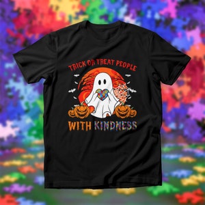Autism Boo Ghost Shirt, Trick or Treat People With Kindness Shirt, Halloween Autism Awareness Tee, Autistic Halloween Tee, Spooky Season Top