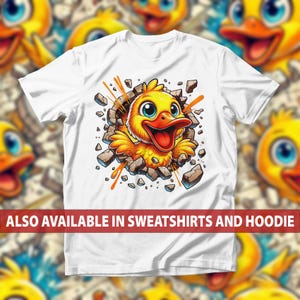 Duck Breaking Through Wall T-Shirt, Yellow Cartoon Duck Sweatshirt, 3D Realistic Bursting Duck Hoodie, 3d Wall Break Duck Humor Tee Top