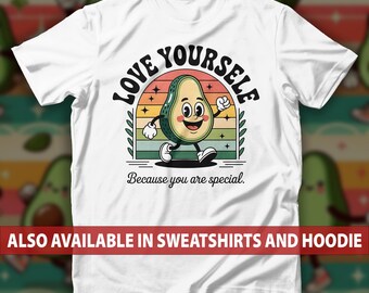 Retro Avocado Self-Love T-Shirt, Cute Motivational Sweatshirt, Positive Affirmations Hoodie, Mental Health Uplift Tee