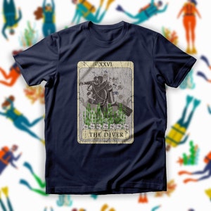 Camisa de buceo, camiseta de cartas del Tarot del buceador, camiseta de adivino acuático, top deportivo subacuático, camisa de buzo, camiseta de buceo en el océano