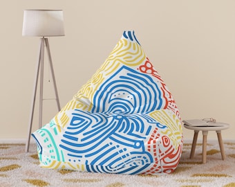 Abstract Doodle Pattern Bean Bag Chair Cover | Stylish Home Decor | Unique Slipcover | Premium Gift.