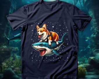 Corgi ridande haj-tröja, rolig hundridning-tröja, Corgi-hundtröja, hoodie för marint liv, gåva för havsälskare, havsvarelse-tröja