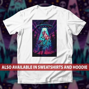 Alien Abduction T-Shirt, Cartoon UFO Cow Rescue Sweatshirt, Funny Sci-Fi Cowboy Hoodie, Space Western Humor Tee, Forest Alien Scene Shirt