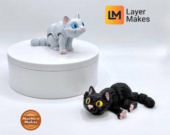 Articulated 3D Printed Mini Cat – Desk Fidget Toy / Cat Lover Gift – Full Color