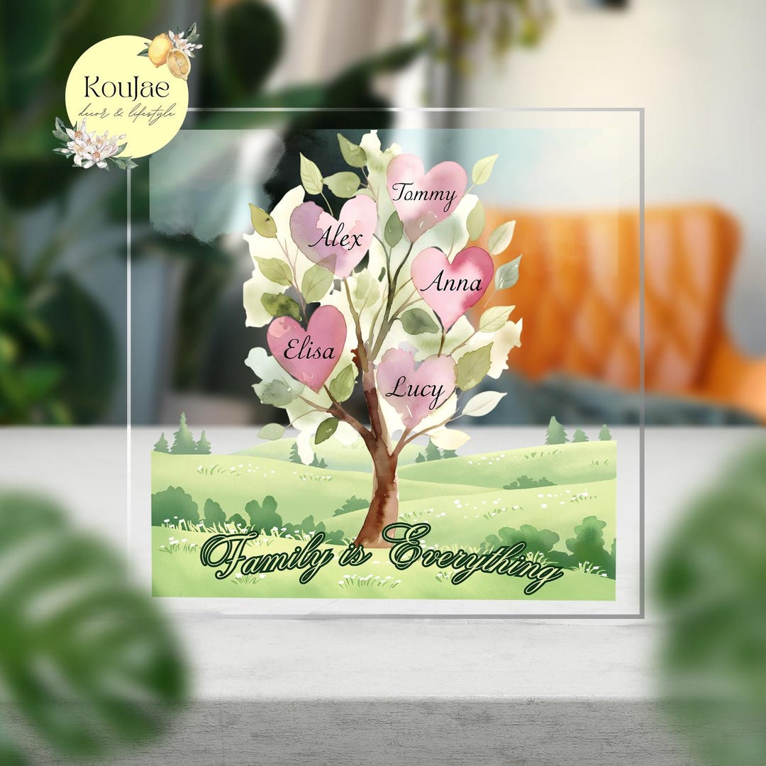 Personalized Family Tree Acrylic Plaque, Custom Names Family Heart ...