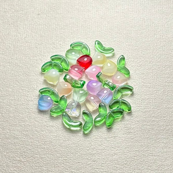 tulip beads, bead mix, czech glass beads, flower, diy, colorful, jewelry making, y2k, coquette, garden, fairycore, charms, gift idea - 30pcs