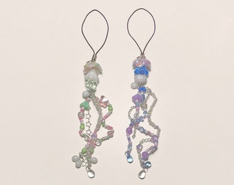 jellyfish keychains, handmade beaded keychains, jewelry, phone charm, y2k, fairycore, lanyard, charms, bag charm, coquette, gift idea