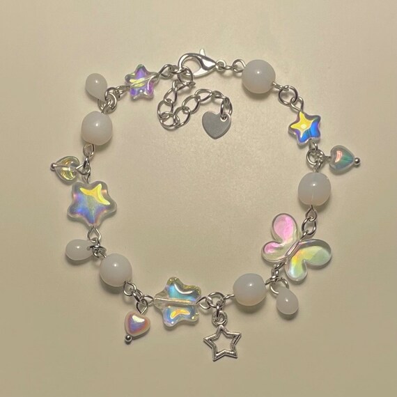 Starshine Bracelet, Handmade Beaded Jewelry, Cute Bead, Y2k, Fairycore,  Coquette, Dainty, Stars, Hearts, Charm Bracelet, Crystals, Gift Idea 