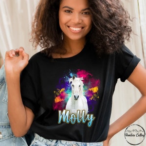Custom Horse Name Shirt, Personalize Horse Watercolor Horse Riding Funny Horse Horseback Riding Ride Shirt
