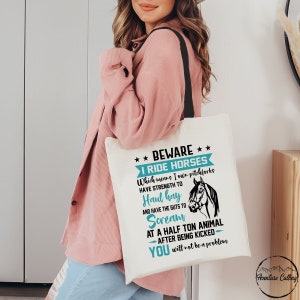 Cute Horse AOP Tote Bag, Beware I Ride Horses Men&#39;s Equestrian Horseback Bag