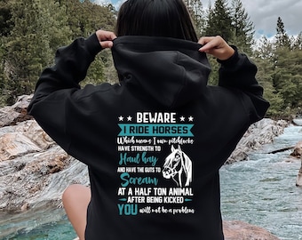 Horse Back Hoodie, Beware I Ride Horses Men Equestrian Back Hoodie, Horse Lover Gift, Horse Rider Gift, Horse Owner Gift HR0029ALL