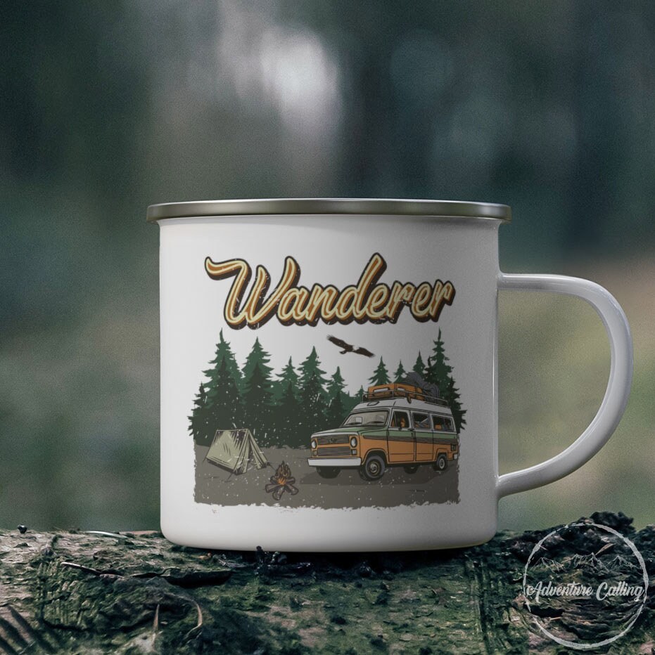Camping Enamel Mug, Wanderer, Camping Lover Gift, Happy Camper, Camper Gift, Camping Life, Camping Crew, Family Camping, CAM086F14