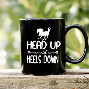 Horse  Black Mug, Head Up And Heels Down Mug, Horse Lover Gift, Horse Rider Gift, Horse Owner Gift, Horse Trainer Mug, Who Loves Horses