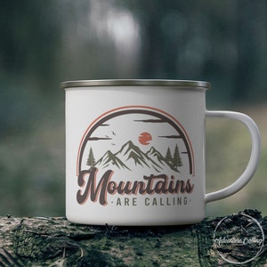 Camping Enamel Mug, Mountains Are Calling, Camping Lover Gift, Happy Camper, Camper Gift, Camping Life, Camping Crew, CAM034F14