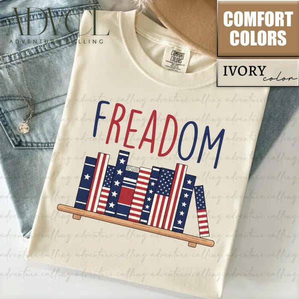 Maglietta Comfort Colors® Freedom Books, maglietta patriottica per gli amanti dei libri, maglietta Freedom Reading, maglietta da lettura PL0437