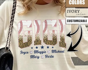 Personalized Gigi Baseball Comfort Colors Shirt, Custom Grandma with Kids Names Tee, Baseball Day Shirt PL0630