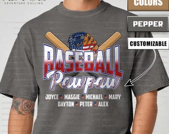 Personalized Baseball Pawpaw Shirt, Custom Grandpa with GrandKid's Names Tee, USA Baseball Shirt, Comfort Colors Father’s Day Gift PL0839