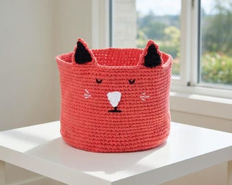 Cesta de crochê em formato de gato (PDF), organizador fofo em amigurumi, presente fácil de fazer, decoração para casa.