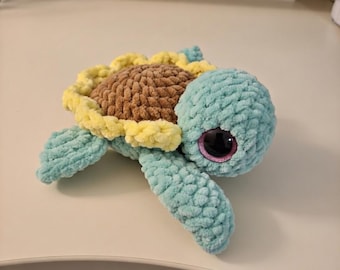 Padrão de crochê em PDF de tartaruga girassol, tutorial de pelúcia amigurumi de pétala