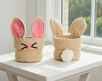 Cesta de coelho de crochê em PDF, lindo organizador de amigurumi, presente fácil de fazer, decoração de Páscoa para casa