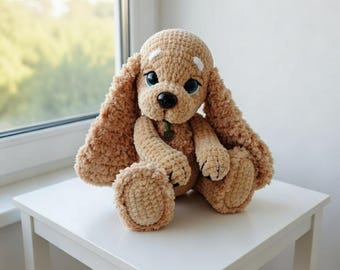 Padrão de crochê de cachorrinho em PDF em inglês, tutorial de brinquedo de pelúcia de cachorro amigurumi
