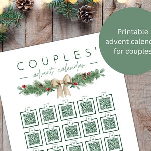 Couples advent calendar. Christmas Countdown. Christmas Advent Calendar. Printable Advent Calendar. Couples Christmas Activities.