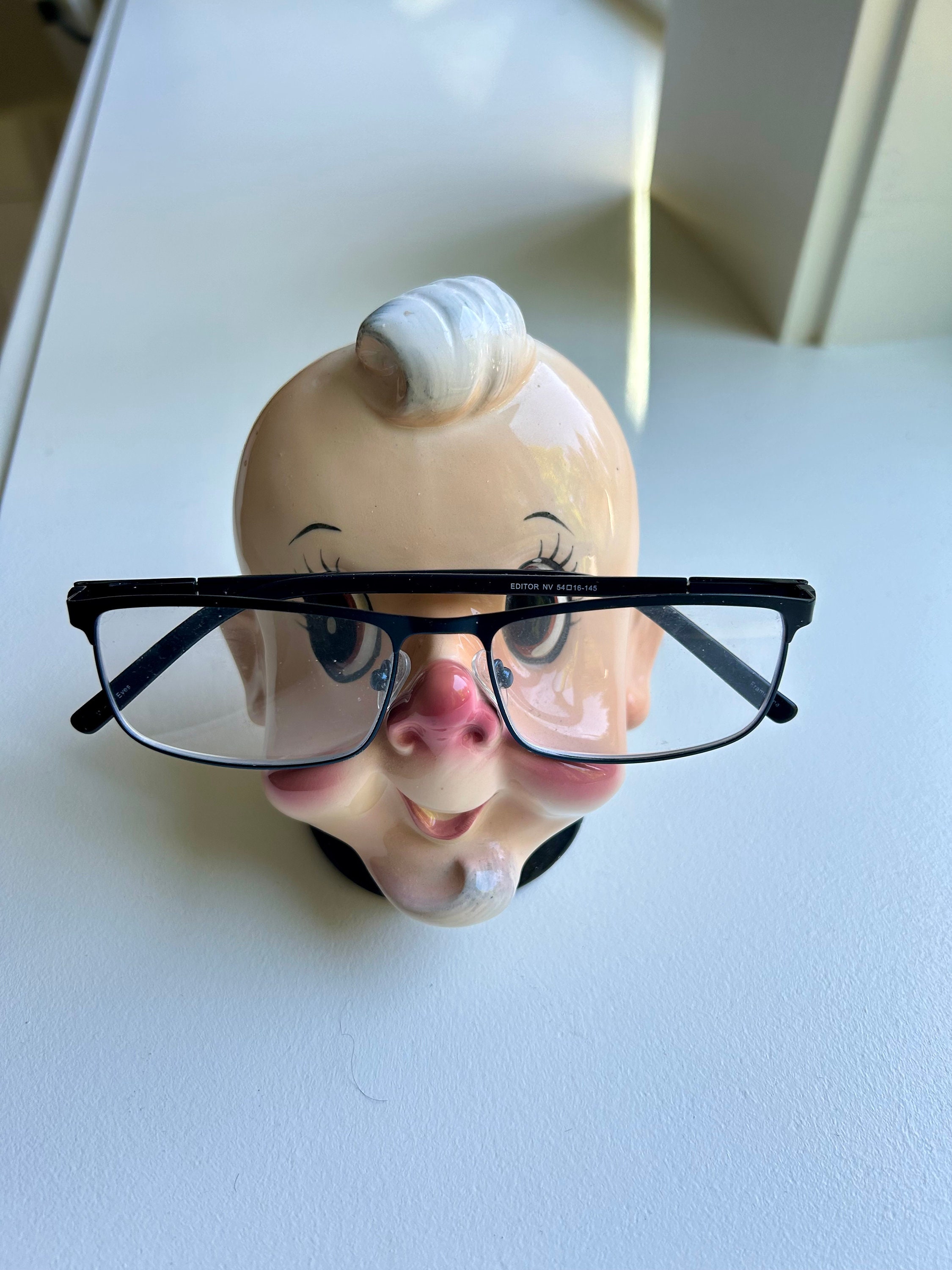 Vintage Japanese Ceramic Eyeglass Holder, Ceramic Elf Like Man Eye