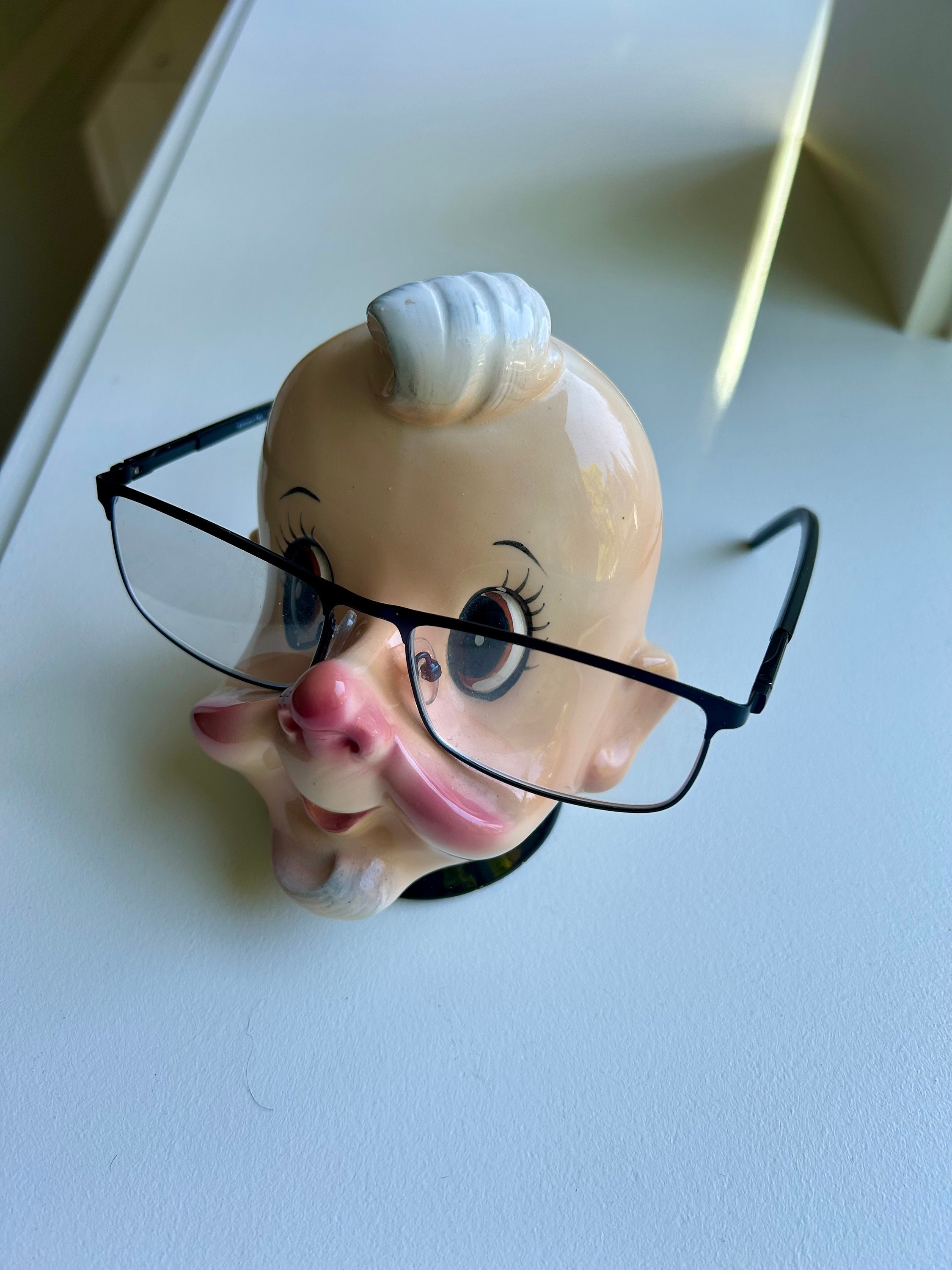 Vintage Japanese Ceramic Eyeglass Holder, Ceramic Elf Like Man Eye