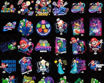 30+ Cartoon Marioo Galaxy PNG Bundle, Mario Clipart, Gamer T-Shirt Design (Instant Download)