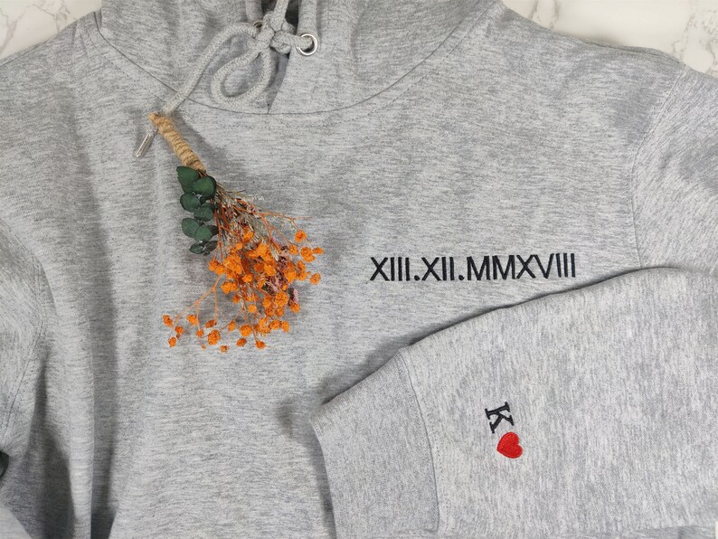 Embroidered Anniversary Date Hoodie Roman Numerals Couples Etsy Canada