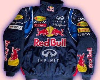 Veste Red Bull | Veste F1 vintage | Blouson aviateur de course | Streetwear | Ancienne école | Formule 1 | Rallye | Blouson de voiture |