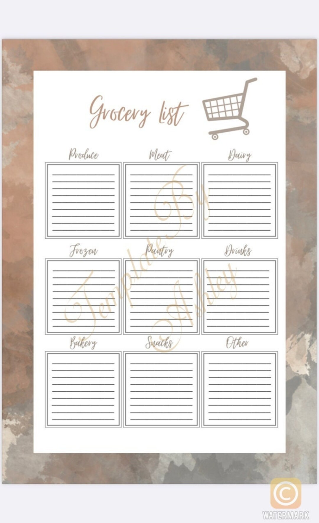 Grocery List PDF Download Printable Shopping Brown Fall Border Colorful ...