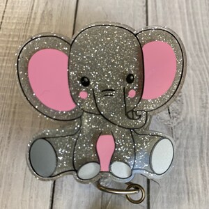 Cute Handmade Glitter Elephant Badge Reel
