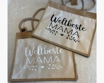 Personalized jute bag / jute bag / jute hopper // World's best mom // Parents // Birth // Mother's Day