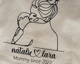 Personalized jute bag / jute bag / jute hopper // Mom and child // Parents // Birth // Mother's Day