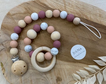 Gripping ring / motor skills toy / pacifier chain "Timeless Happiness" | Gripping ring made of wood and silicone beads | Personalized pacifier chain