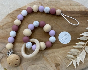 Gripping ring / motor skills toy / pacifier chain "Timeless Happiness" | Gripping ring made of wood and silicone beads | Personalized pacifier chain